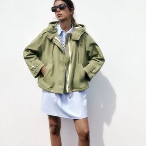 Zara Hooded Cotton Jacket Khaki Women's Large